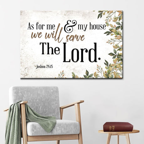 As for me and my house wall art Joshua 24:15 Bible verse wall art canvas print / Brown.