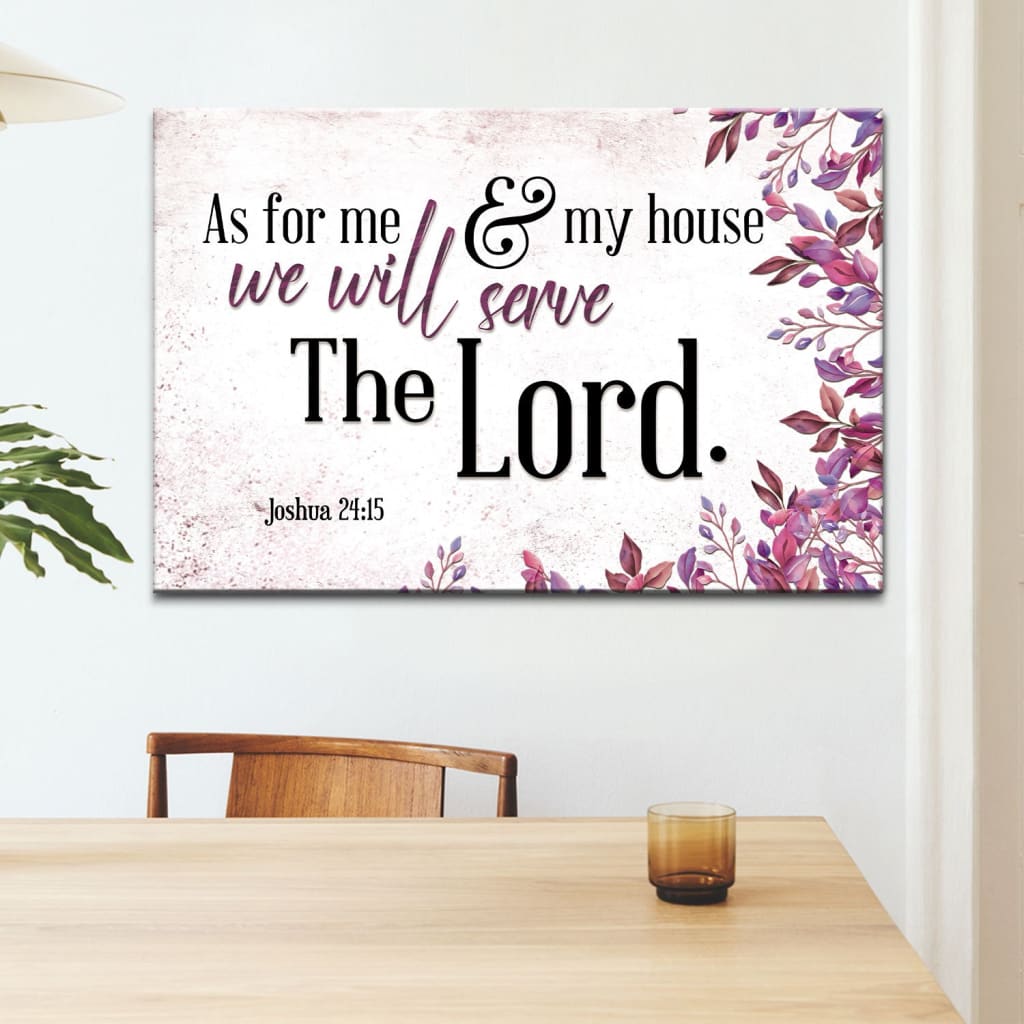 Bible verse wall art  featuring Joshua 24:15, "As For Me And My House," perfect for Christian home decor / Purple.