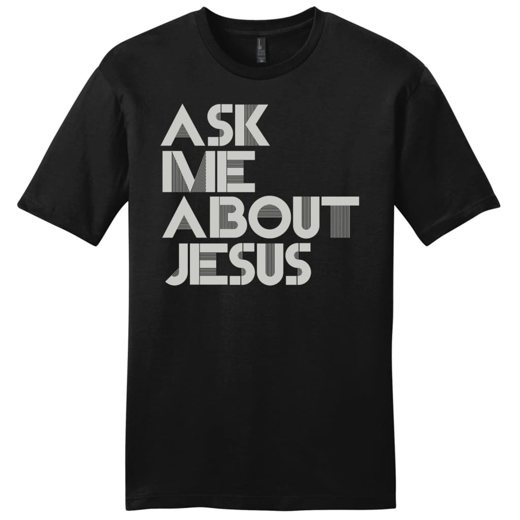 Ask me about Jesus mens Christian t-shirt Black / S
