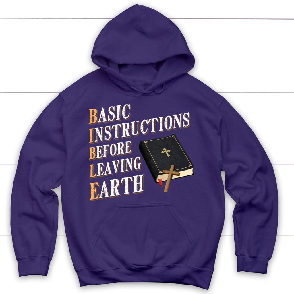 Basic instructions before leaving earth Christian hoodie Purple / S