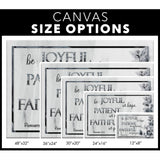 Bible verse wall art canvas with Romans 12:12, "Be joyful in hope," ideal Christian gift and home decoration / size options.