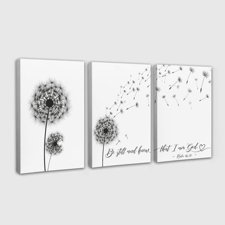 Psalm 46:10 Bible verse wall art: Be Still And Know That I Am God, 3-panel Christian wall art canvas.