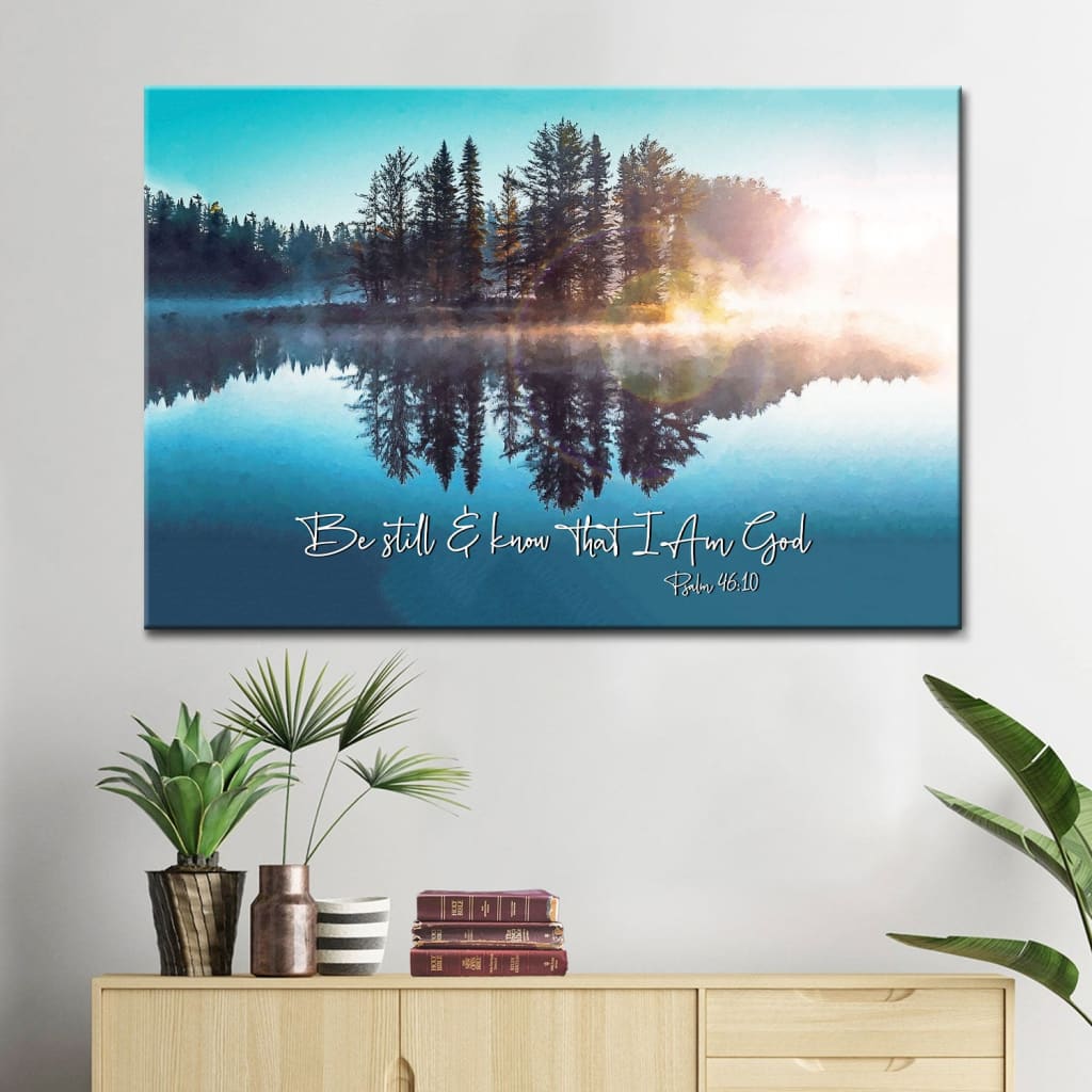 Be still and know that I am God Lake Reflections Christian wall art canvas
