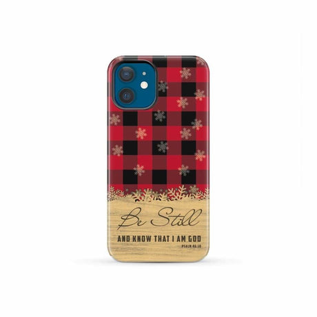 Be still and know that I am God red black buffalo plaid Christmas phone case iPhone 12 Mini / Tough
