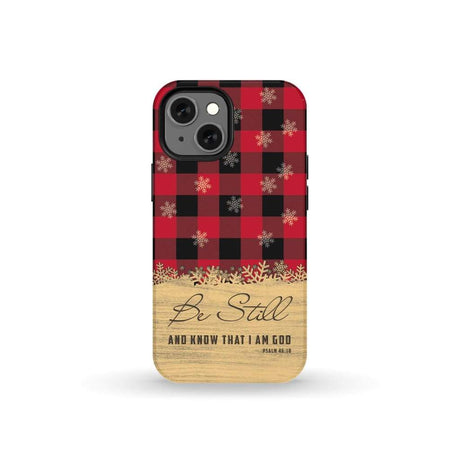 Be still and know that I am God red black buffalo plaid Christmas phone case iPhone 13 Mini / Tough