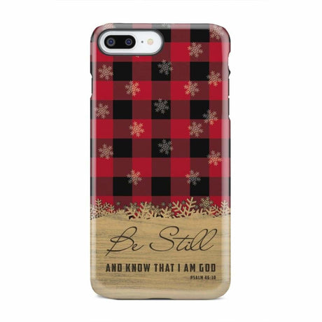 Be still and know that I am God red black buffalo plaid Christmas phone case iPhone 8 Plus / Tough