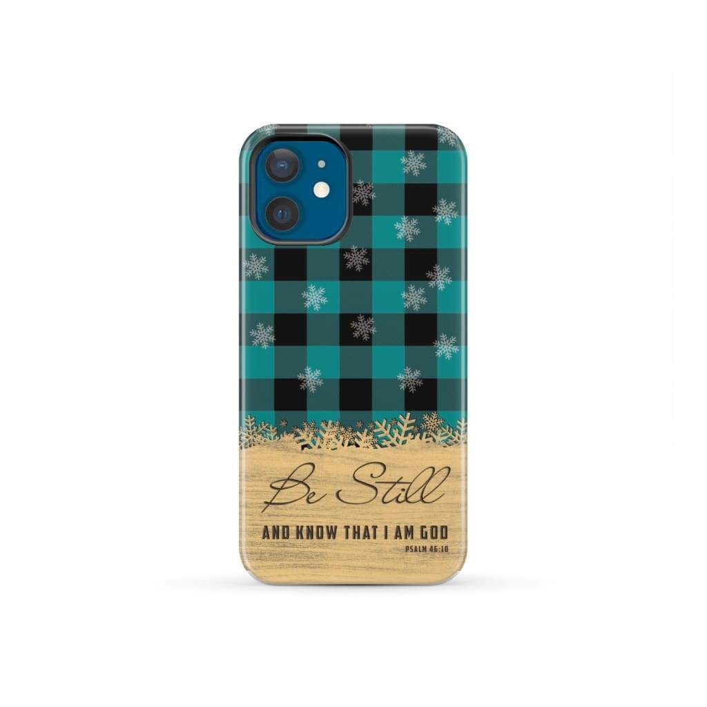 Be still and know that I am God teal black buffalo plaid Christmas phone case iPhone 12 Mini / Tough