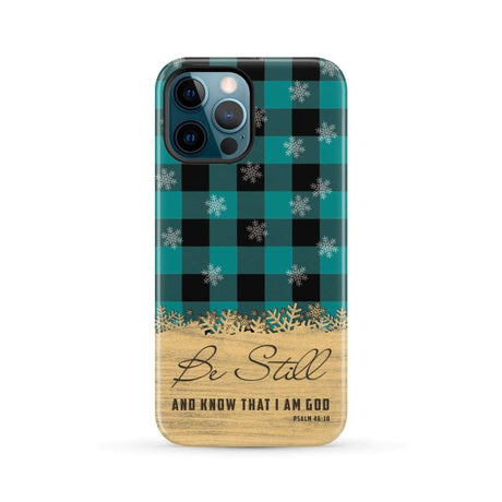 Be still and know that I am God teal black buffalo plaid Christmas phone case iPhone 12 Pro Max / Tough