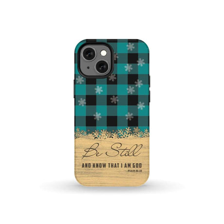 Be still and know that I am God teal black buffalo plaid Christmas phone case iPhone 13 Mini / Tough