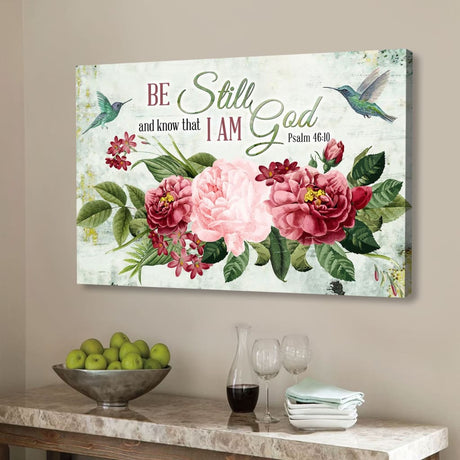 Be Still and Know That I Am God Vintage Flower Hummingbird Wall art canvas