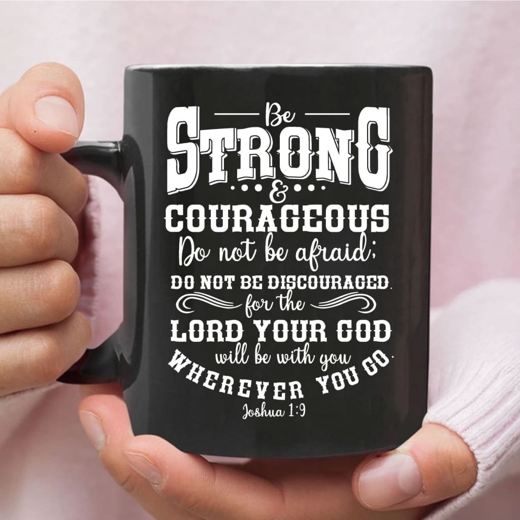 Christian Art Gifts Coffee Mug: Strong and Courageous - Joshua 1:9  Inspirational Scripture, 15oz, Purple - DCBG