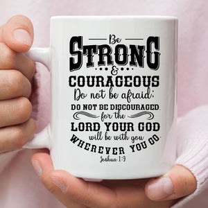 Christian Art Gifts Coffee Mug: Strong and Courageous - Joshua 1:9  Inspirational Scripture, 15oz, Purple - DCBG