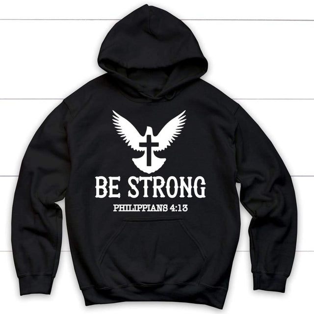 Be strong Philippians 4:13 Bible verse hoodie Black / S