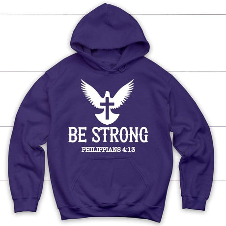 Be strong Philippians 4:13 Bible verse hoodie Purple / S