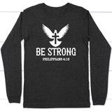 Be strong Philippians 4:13 long sleeve t-shirt | Christian apparel Dark Grey Heather / S