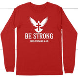 Be strong Philippians 4:13 long sleeve t-shirt | Christian apparel Red / S