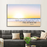 Isaiah 43:2 Bible verse wall art: When You Go Through Deep Waters, Beach Sunset, Christian wall canvas.