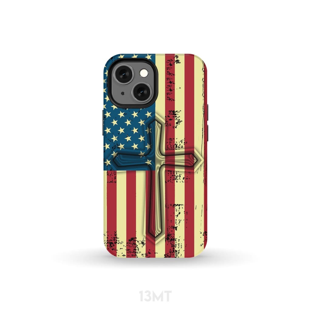 Beautiful American Flag cross phone case iPhone 13 Mini / Tough