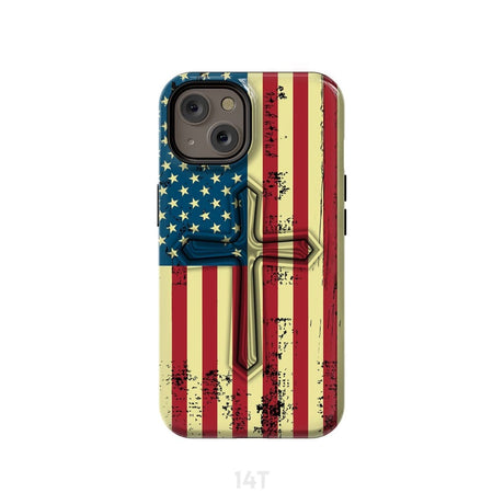Beautiful American Flag cross phone case iPhone 14 / Tough