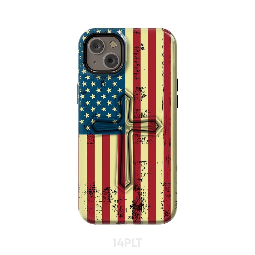 Beautiful American Flag cross phone case iPhone 14 Plus / Tough