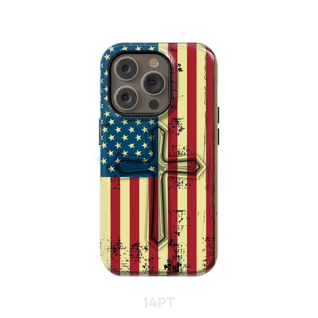 Beautiful American Flag cross phone case iPhone 14 Pro / Tough