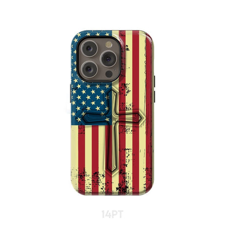 Beautiful American Flag cross phone case iPhone 14 Pro / Tough
