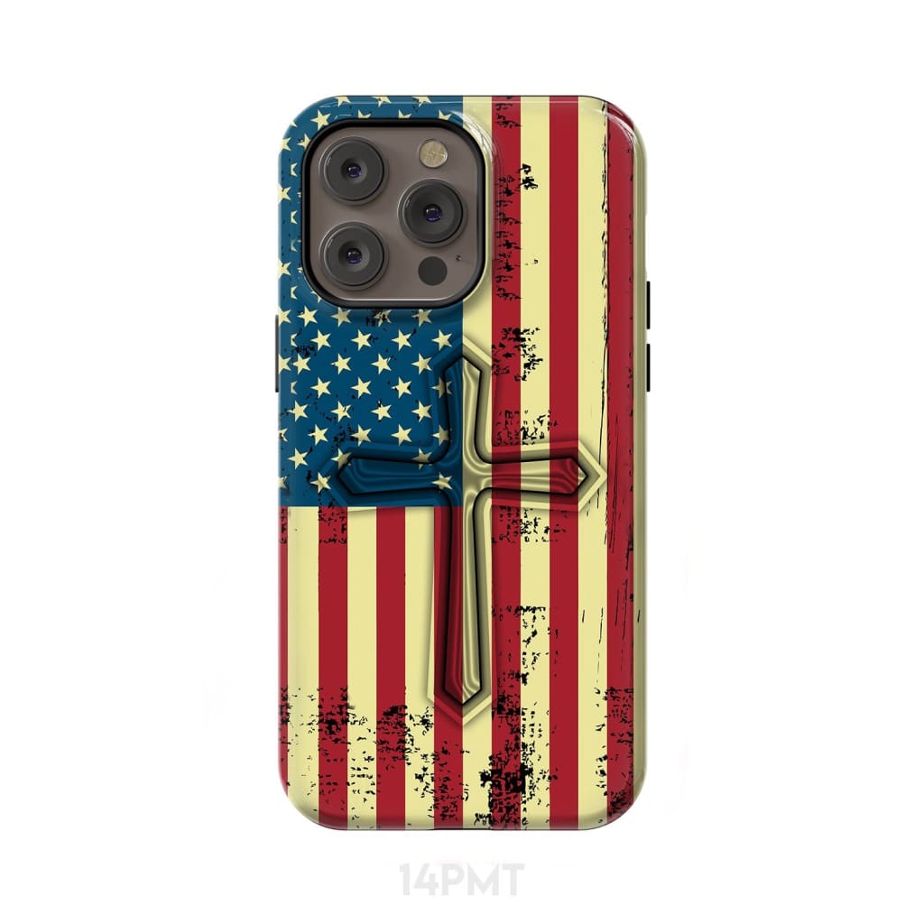 Beautiful American Flag cross phone case iPhone 14 Pro Max / Tough