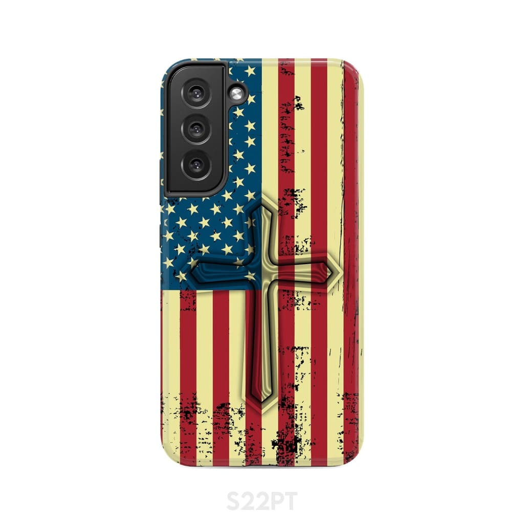 Beautiful American Flag cross phone case Samsung Galaxy S22 Plus / Tough