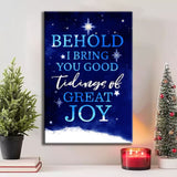 Christian Christmas wall art featuring "Behold I Bring You Good Tidings Of Great Joy" with a starry sky scene, perfect holiday decor.