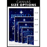 Religious Christmas wall art canvas with "Behold I Bring You Good Tidings Of Great Joy" and a starry sky, perfect for faith-filled seasonal decor.