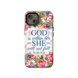 Bible verse phone cases: Psalm 46:5 God is within her she will not fall case iPhone 14 / Tough