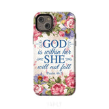 Bible verse phone cases: Psalm 46:5 God is within her she will not fall case iPhone 14 Plus / Tough