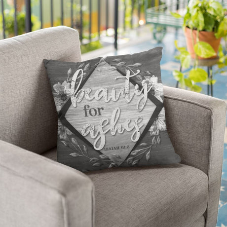 Bible verse pillows: Isaiah 61:3 Beauty for ashes throw pillow Canvas / 20 × 20 / Gray