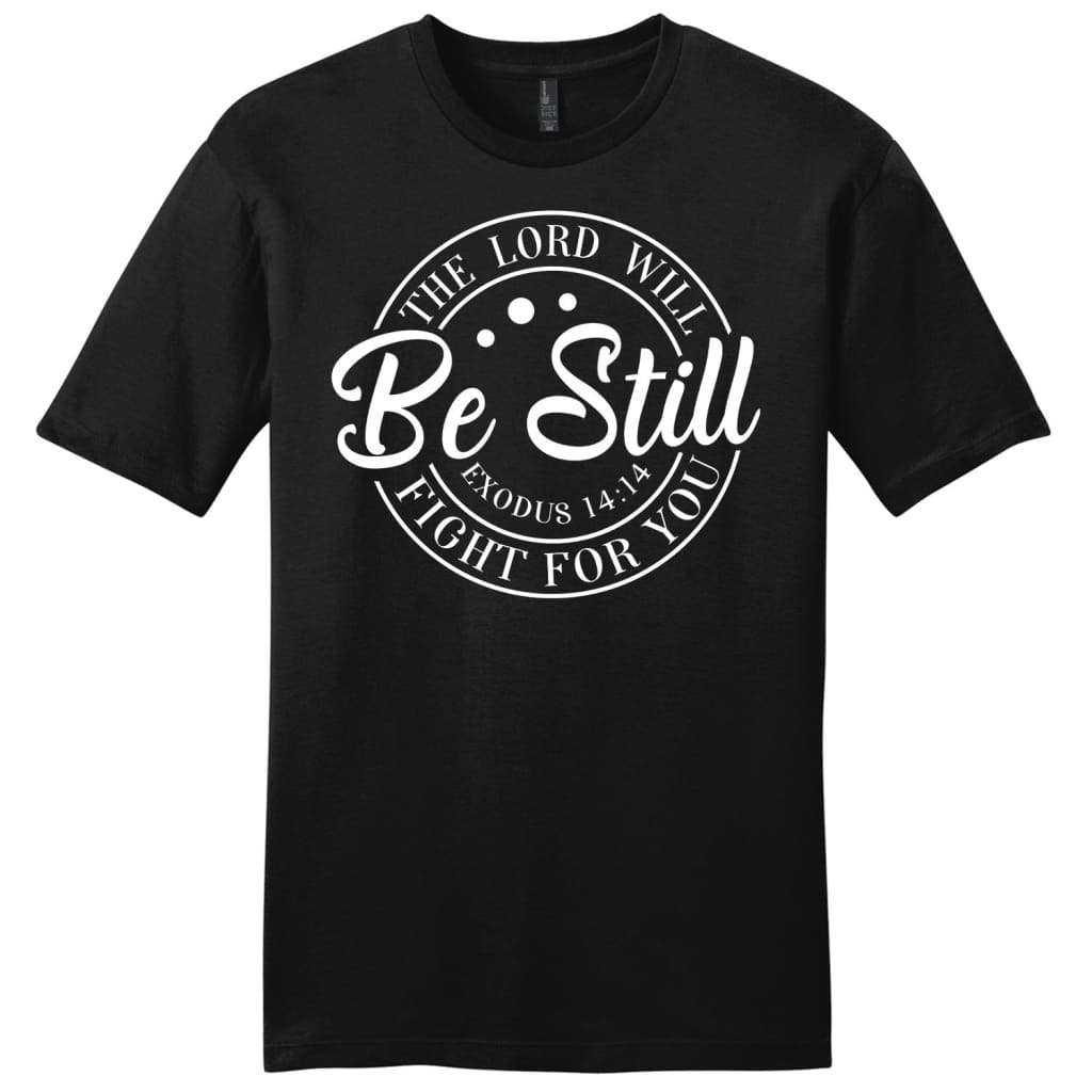 Bible verse t-shirts: Exodus 14:14 The Lord will fight for you men’s Christian t-shirt Black / S