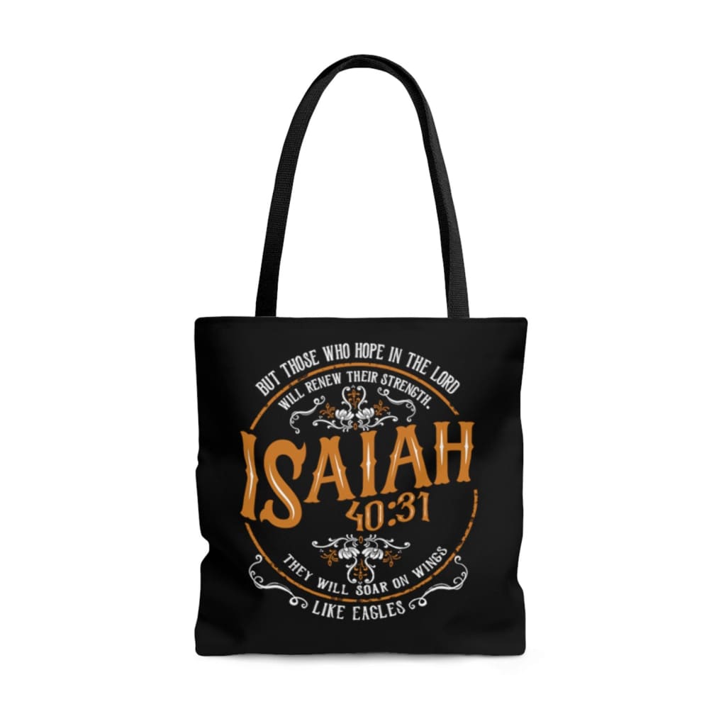 Bible verse tote bags: Isaiah 40:31 those who hope in the Lord tote bag 13 x 13