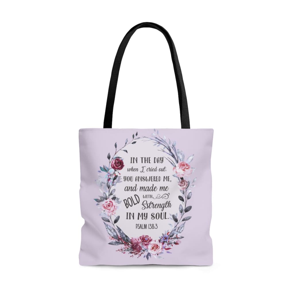 Bible verse tote bags: Psalm 138:3 In the day when I cried out tote bag 13 x 13