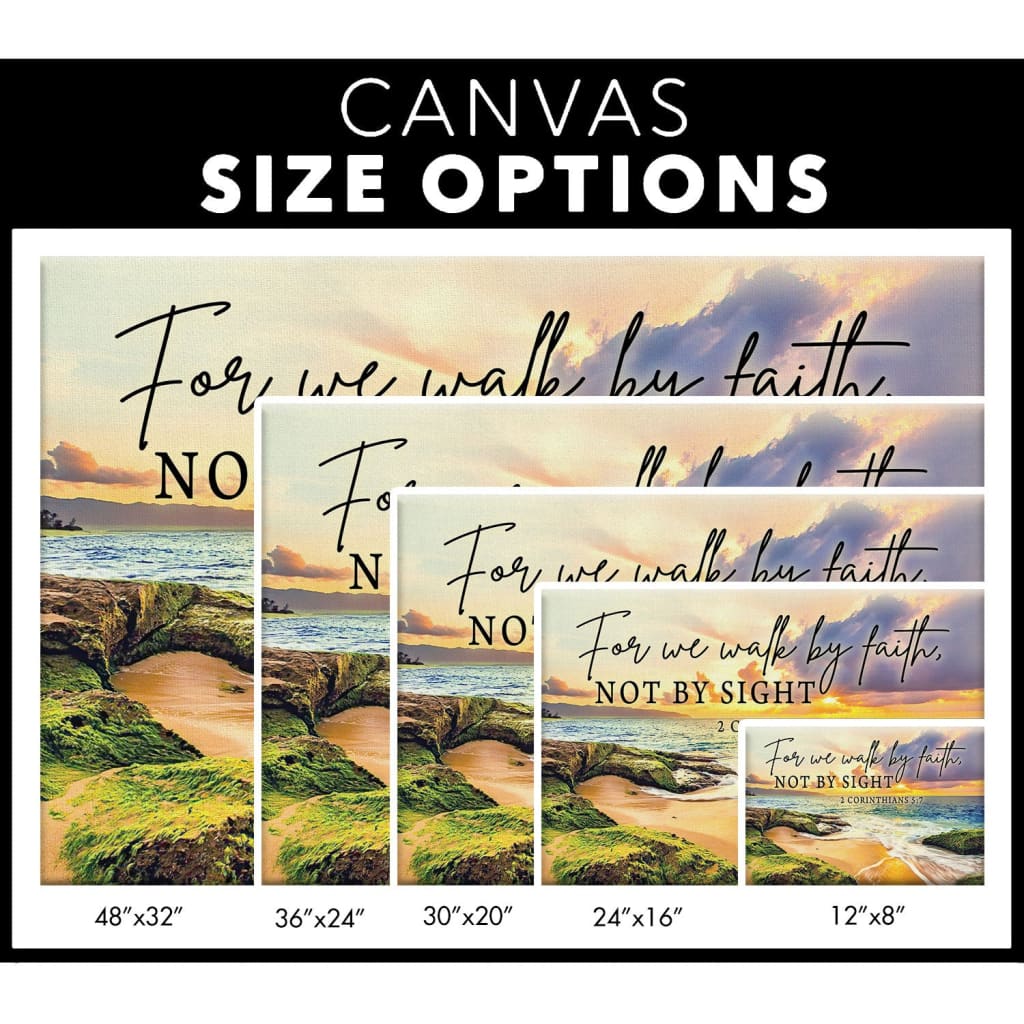 Religious wall decor featuring 2 Corinthians 5:7, &quot;We Walk By Faith Not By Sight,&quot; perfect for faith-filled home decor.