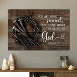 Bible verse wall art canvas with Romans 3:23 KJV, "For All Have Sinned," featuring a crown of thorns and nails, perfect faith-based decor.