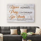 Faith-based rustic wall art with "Rejoice Always, Pray Continually, Give Thanks," 1 Thessalonians 5:16-18, ideal Christian decor.
