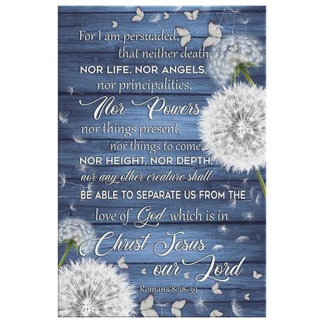 Inspirational canvas wall art with Romans 8:38-39 Bible verse, "For I Am Persuaded," ideal Christian gift for homes.