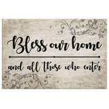 Faith-based welcome wall art with "Bless our home and all those who enter," perfect for adding inspiration to Christian homes.