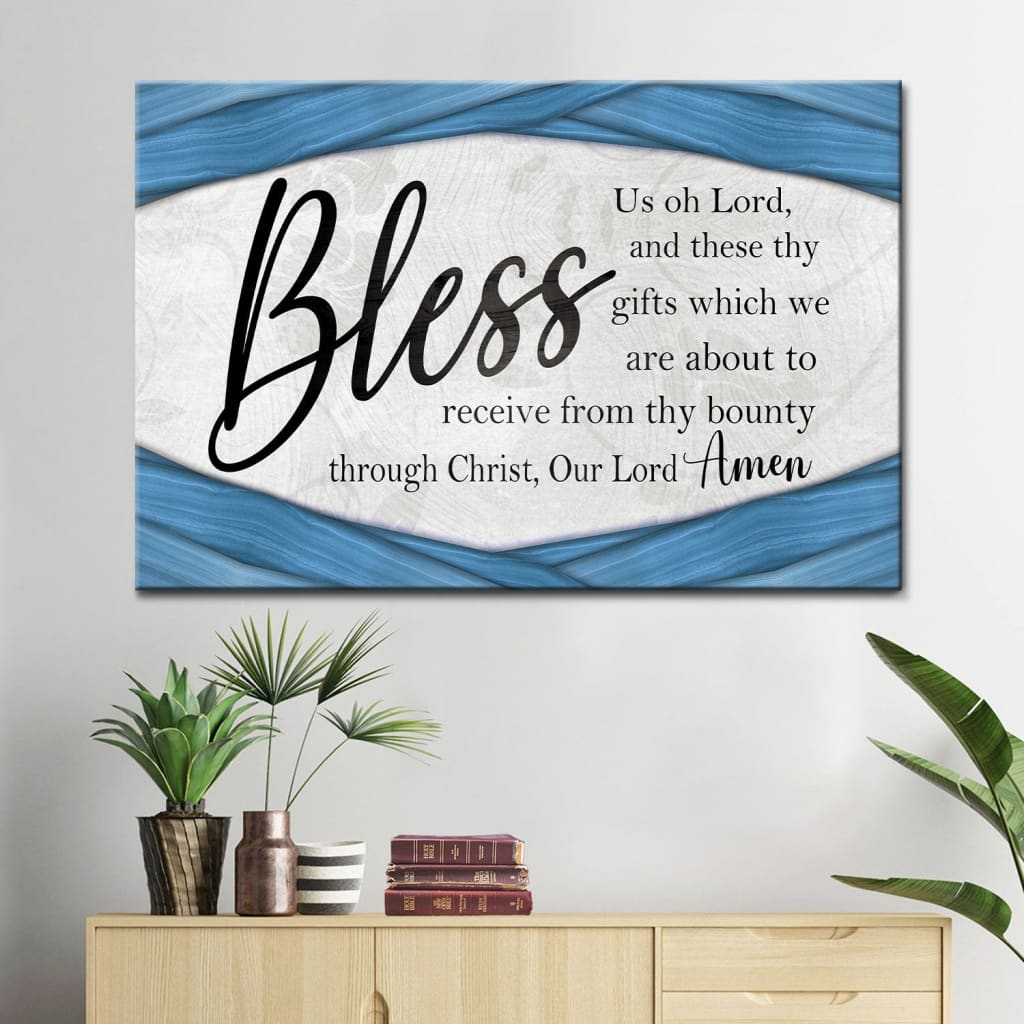 Bless us oh Lord wall art: Grace prayer praying before meals canvas wall art Blue / 12 x 8