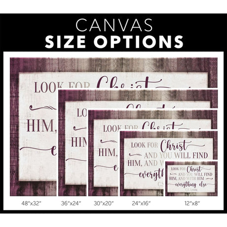 C.S. Lewis canvas art with "Look for Christ and you will find Him," ideal Christian wall art for inspiration / size options.