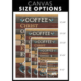 Religious wall art canvas with "Christ Offers Forgiveness For Everyone Everywhere" and a coffee theme, perfect for faith-filled homes and gift-giving - size options.