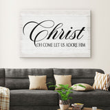 Inspirational canvas print with "Oh Come Let Us Adore Him," ideal for Christian Christmas gifts and home decor.