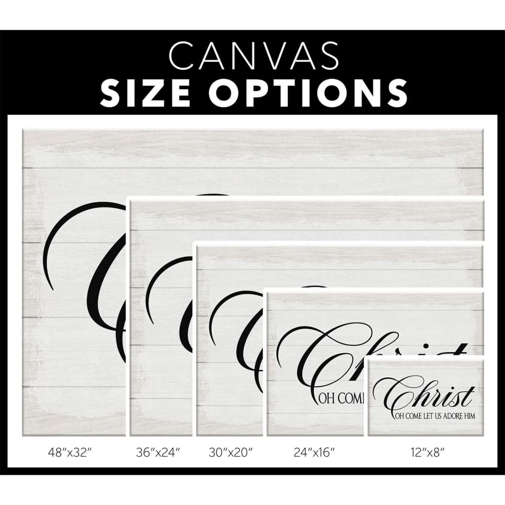 Religious Christmas wall art canvas with &quot;Oh Come Let Us Adore Him,&quot; perfect for faith-filled Christmas gifts and seasonal decor - canvas size options