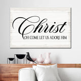 Christian Christmas wall art featuring "Oh Come Let Us Adore Him," perfect faith-based holiday decor and gifts.