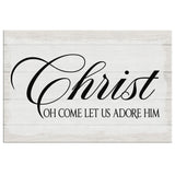 Faith-based Christmas wall art displaying "Oh Come Let Us Adore Him," great religious holiday decor for Christian homes.