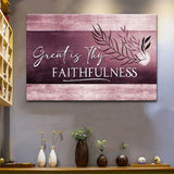 Christian wall decor with "Great Is Thy Faithfulness," Purple canvas print, a meaningful faith-based design.