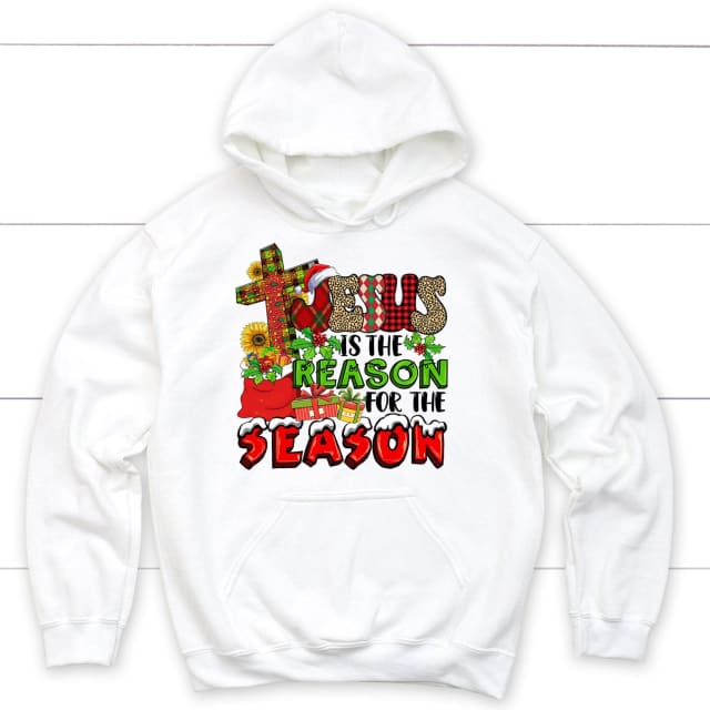Christian Christmas apparel: Jesus is the reason for the season Christmas hoodie White / S
